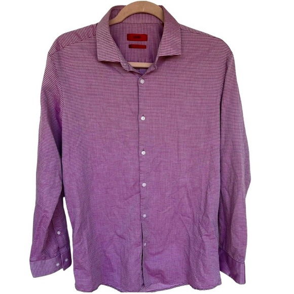 Hugo Boss Other - Hugo Boss mens purple houndstooth cotton long sleeve button down shirt size 15.5